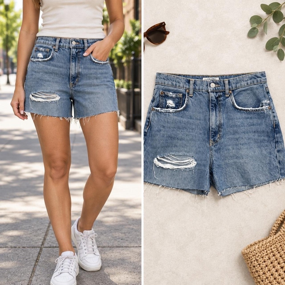 We The Free Distressed Denim Cutoff Shorts 28 Blue Raw Hem 3" Inseam Grunge Y2K